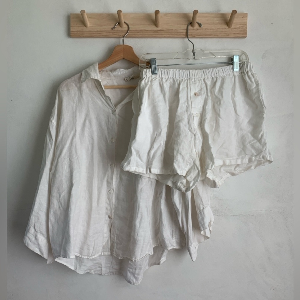 Deiji Lightweight White Women's Linen Set 03